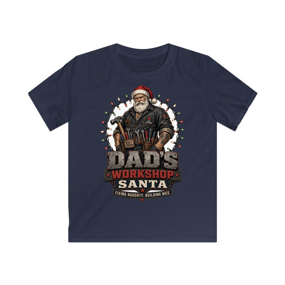 Dad's Workshop Santa personalised kids Christmas tee in navy