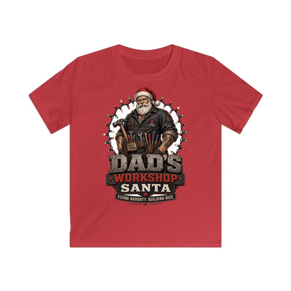 Dad's Workshop Santa personalised kids Christmas tee in red