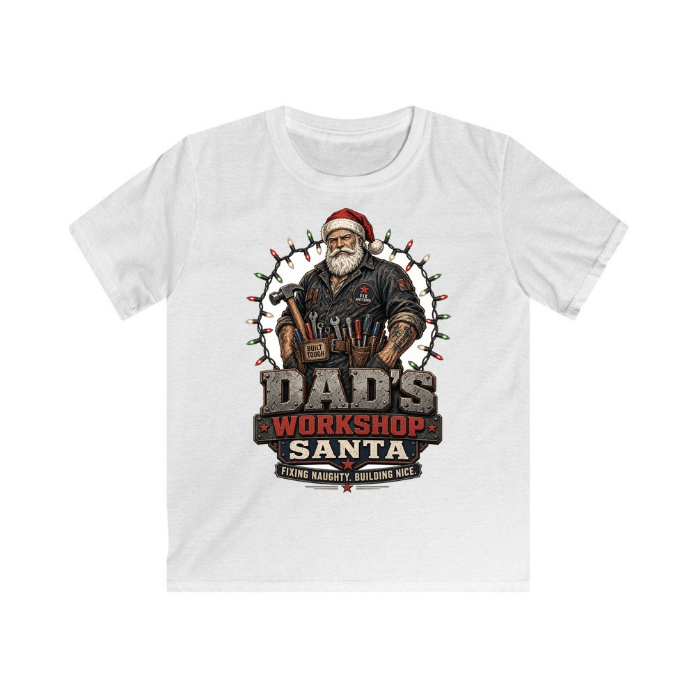 Dad's Workshop Santa personalised kids Christmas tee in white