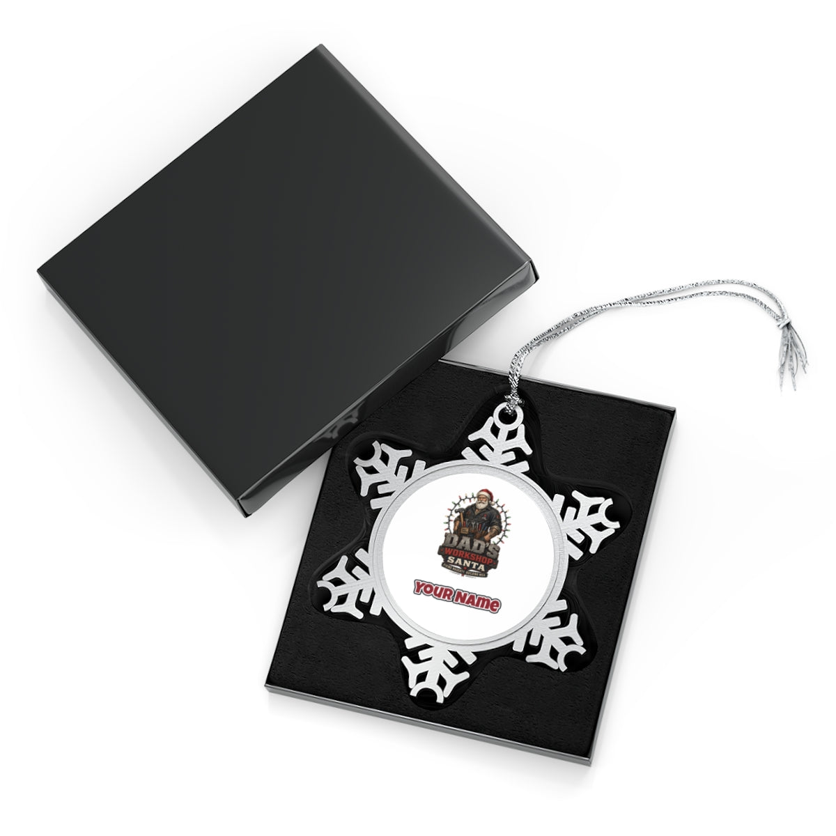 Dad's Workshop Santa Personalised Pewter Christmas Ornament