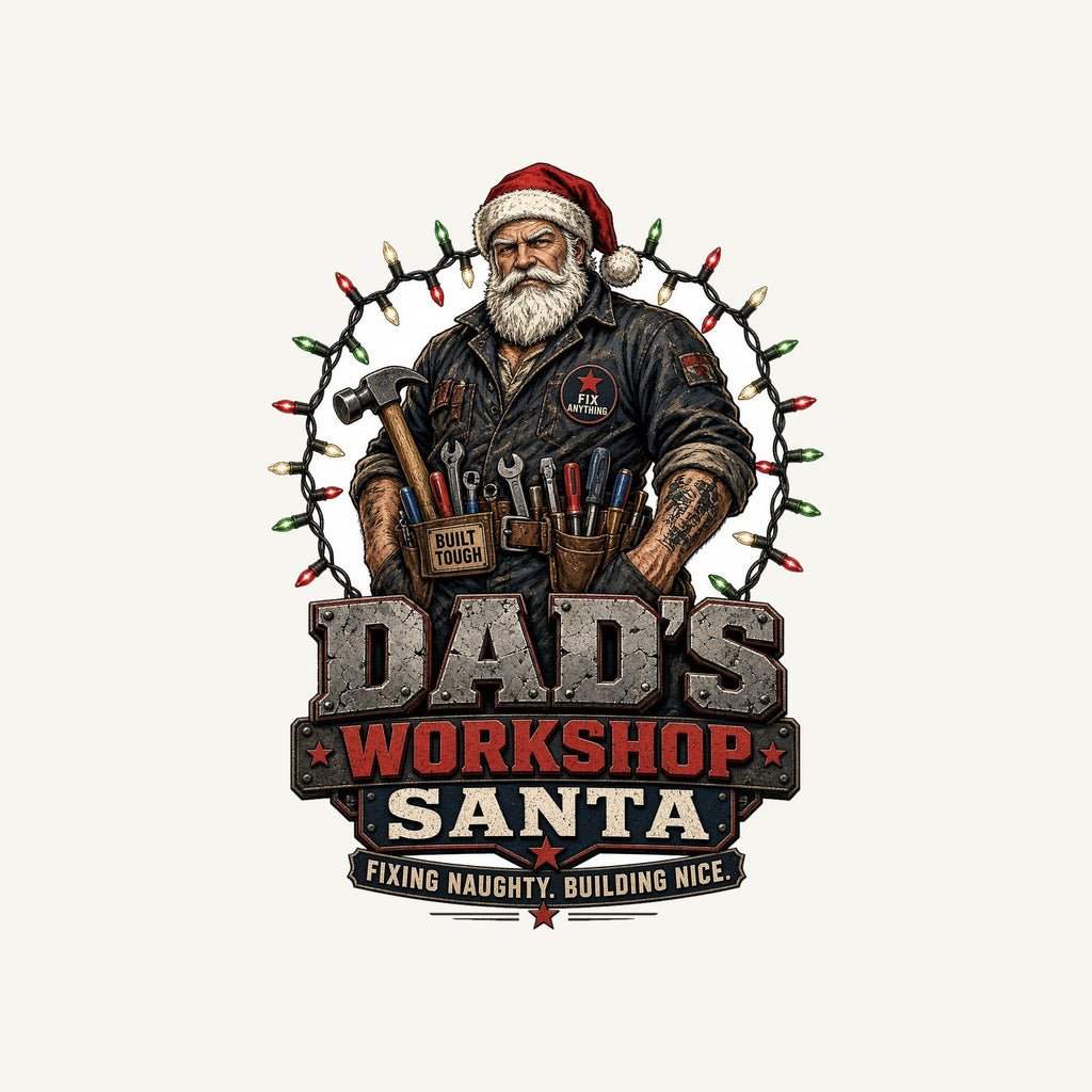 Dad's Workshop Santa Personalised Christmas T-Shirt and Hoodie