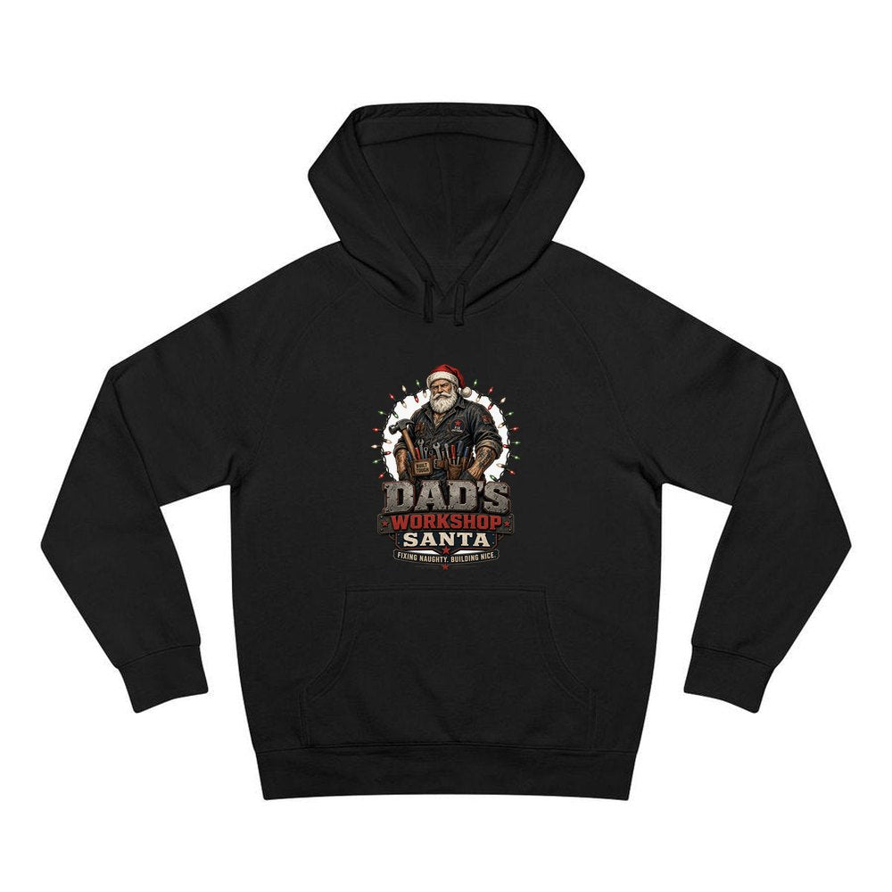 Dad's Workshop Santa personalised Christmas hoodie in black