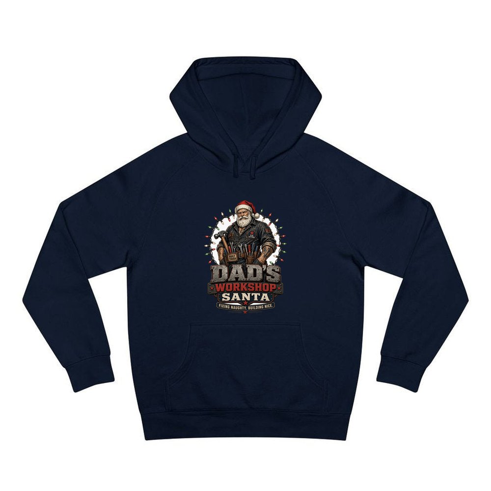 Dad's Workshop Santa personalised Christmas hoodie in navy