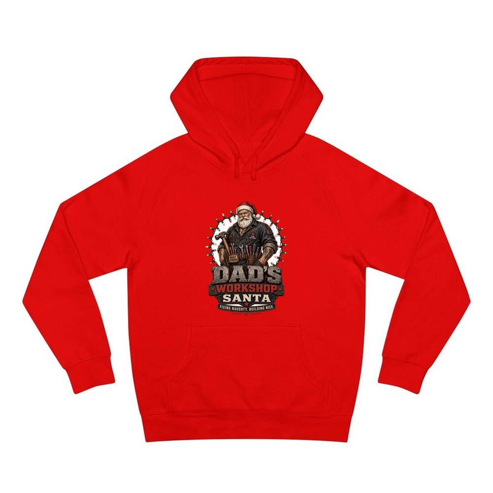 Dad's Workshop Santa personalised Christmas hoodie in red