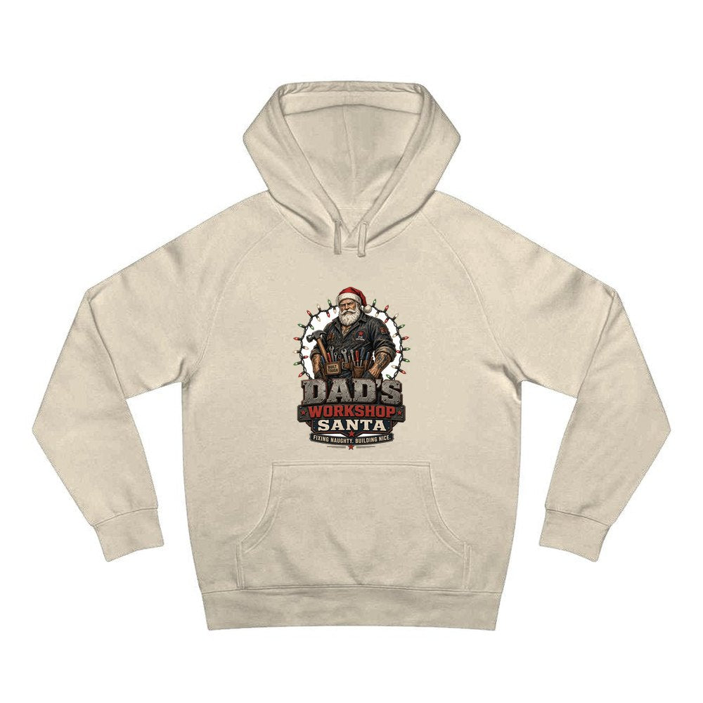 Dad's Workshop Santa personalised Christmas hoodie in sand