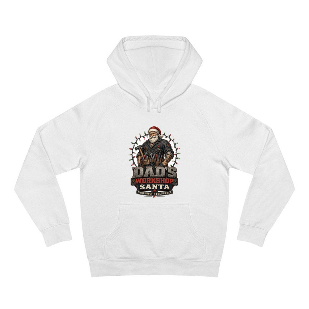 Dad's Workshop Santa personalised Christmas hoodie in white