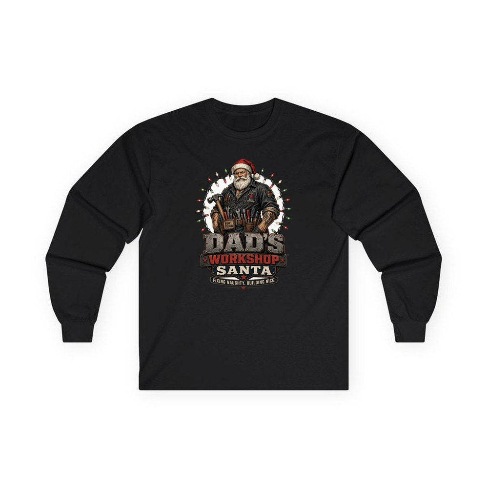 Dad's Workshop Santa personalised long sleeve Christmas T-shirt in black