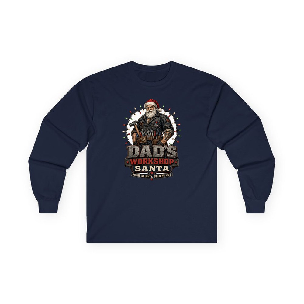 Dad's Workshop Santa personalised long sleeve Christmas T-shirt in navy