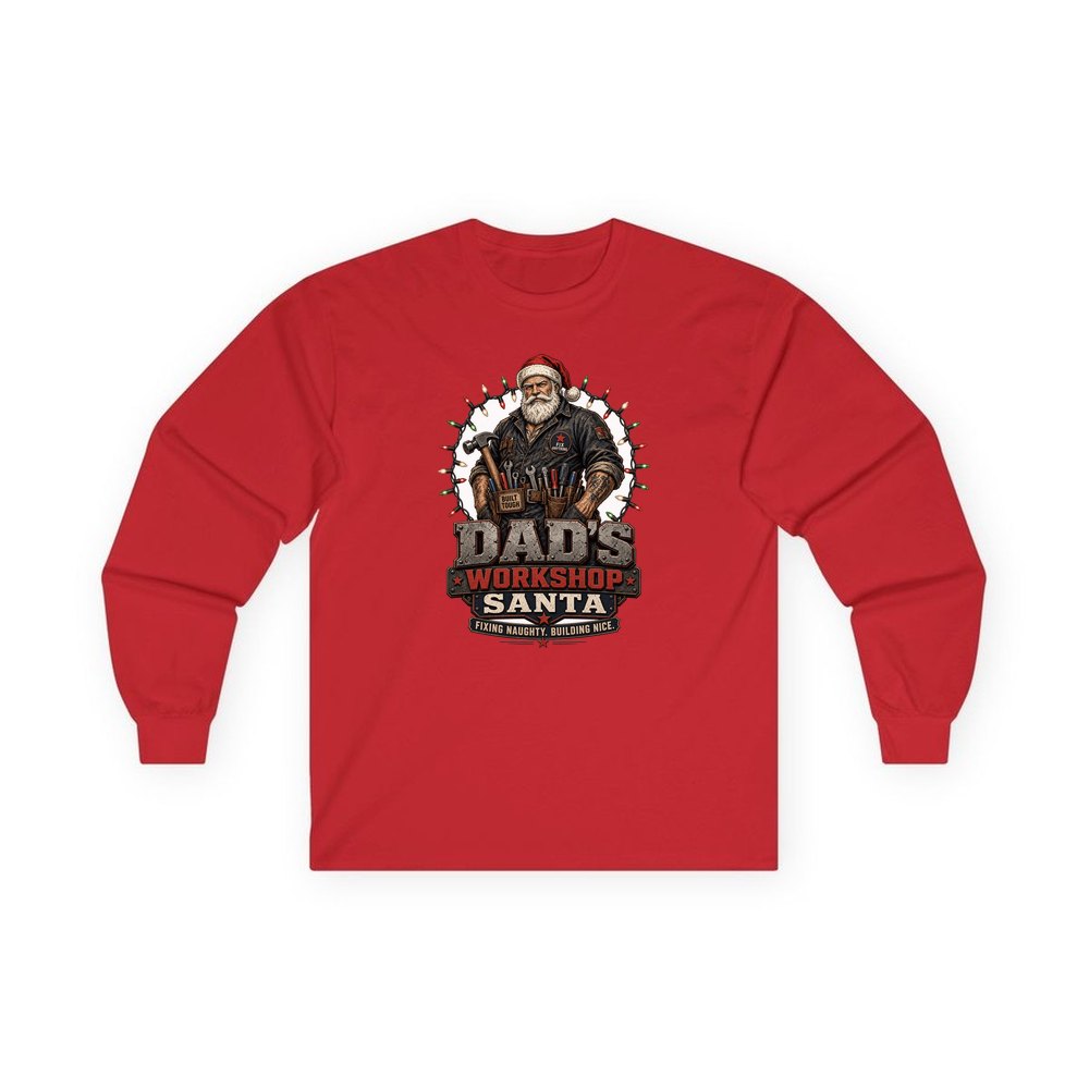Dad's Workshop Santa personalised long sleeve Christmas T-shirt in red