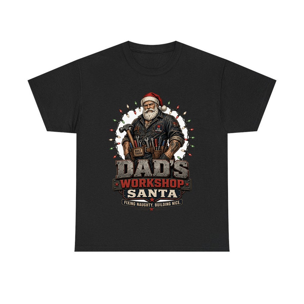 Dad's Workshop Santa personalised Christmas T-shirt in black
