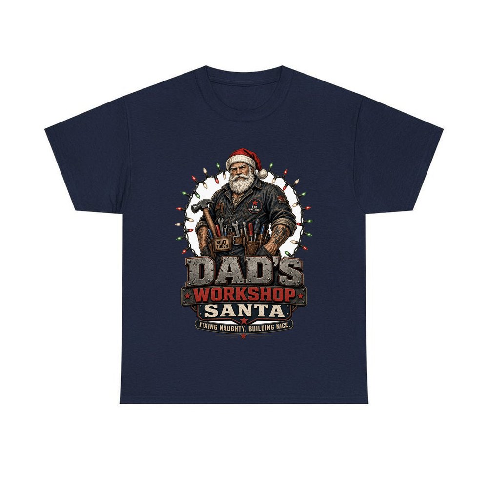 Dad's Workshop Santa personalised Christmas T-shirt in navy