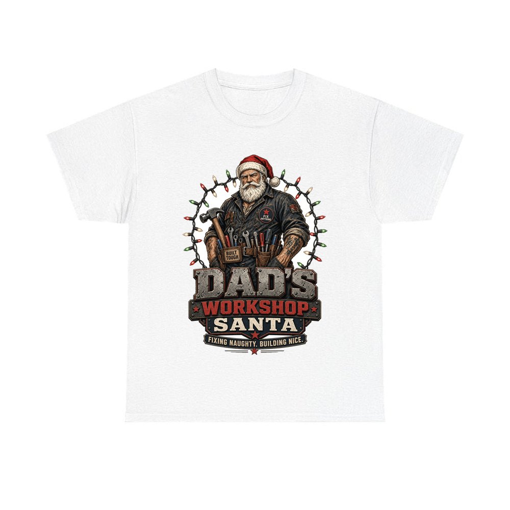 Dad's Workshop Santa personalised Christmas T-shirt in white