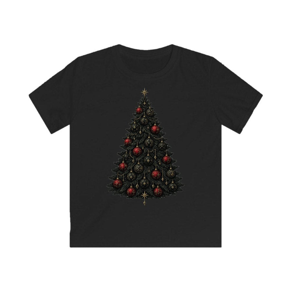 Dark Moody Christmas Tree personalised kids Christmas tee in black