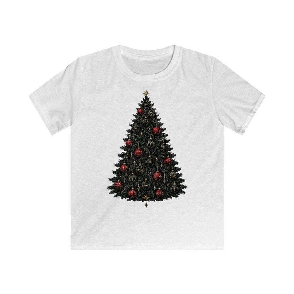 Dark Moody Christmas Tree personalised kids Christmas tee in white