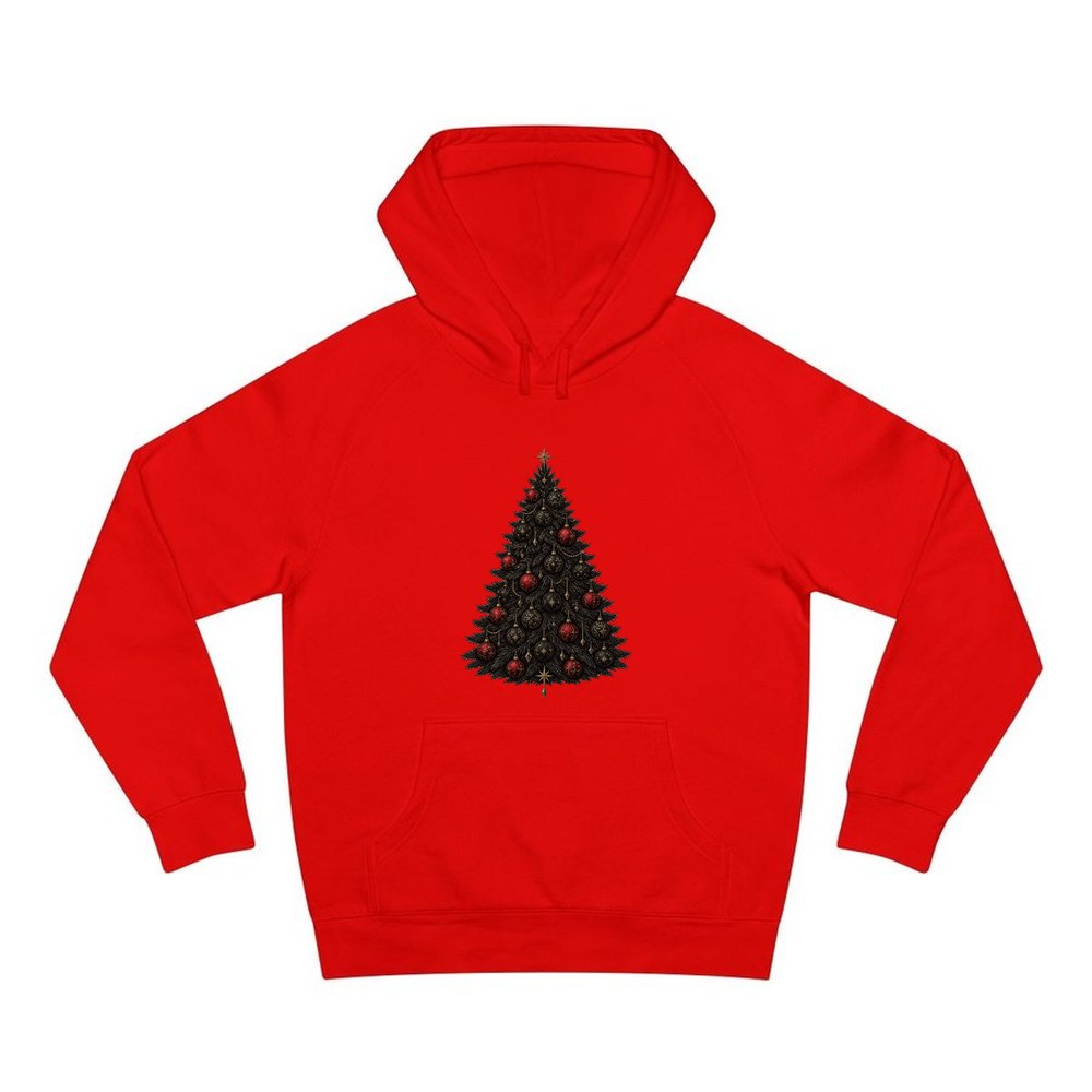 Dark Moody Christmas Tree personalised Christmas hoodie in red