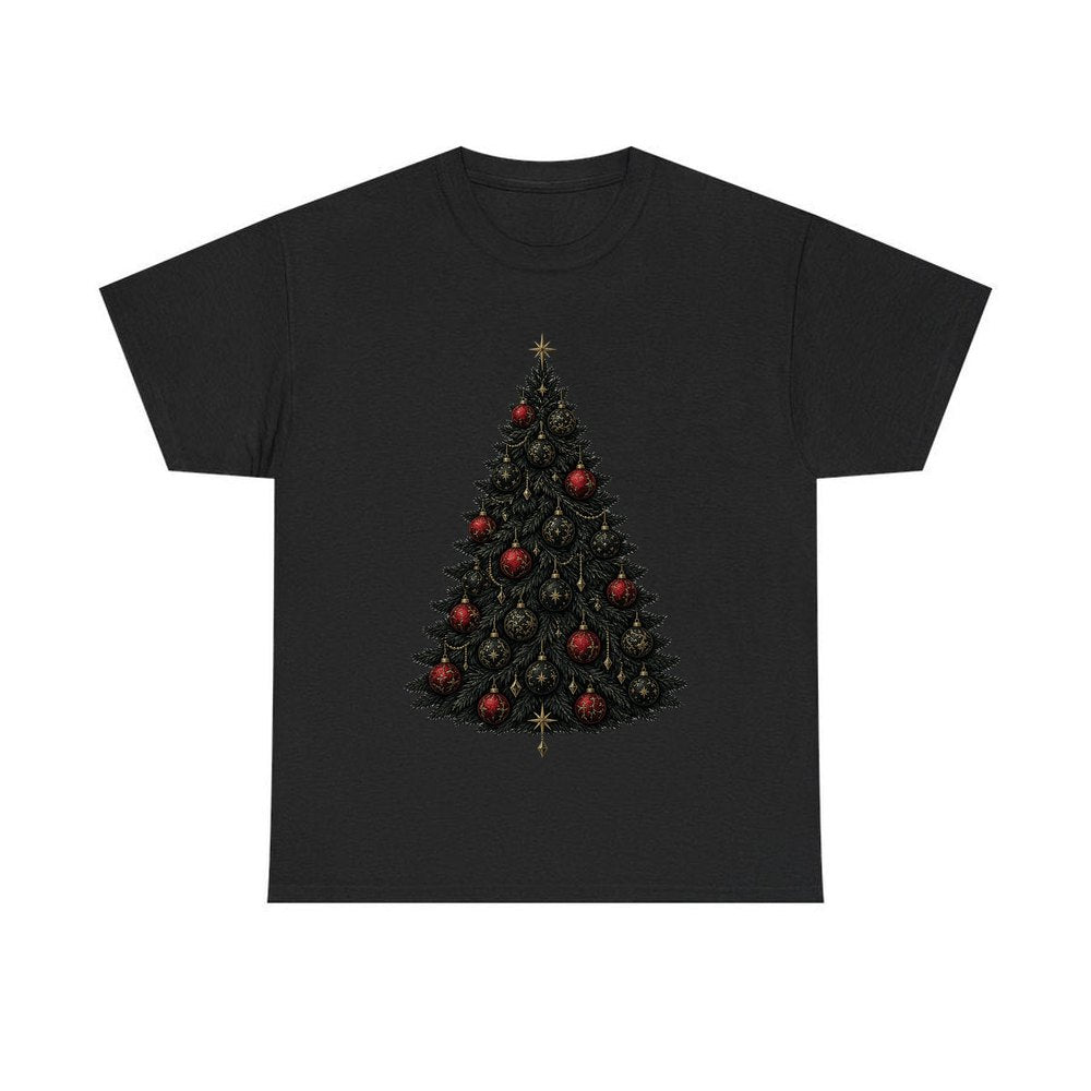 Dark Moody Christmas Tree personalised Christmas T-shirt in black
