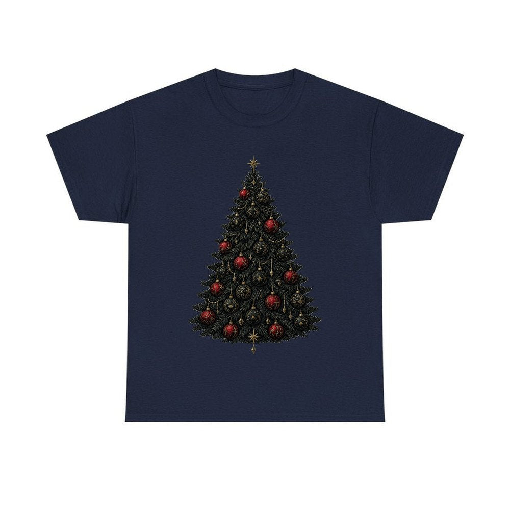 Dark Moody Christmas Tree personalised Christmas T-shirt in navy