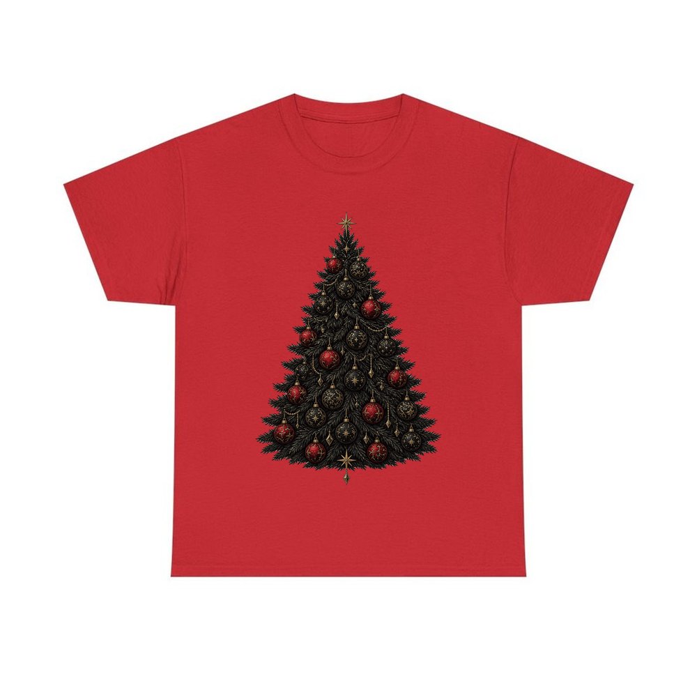 Dark Moody Christmas Tree personalised Christmas T-shirt in red