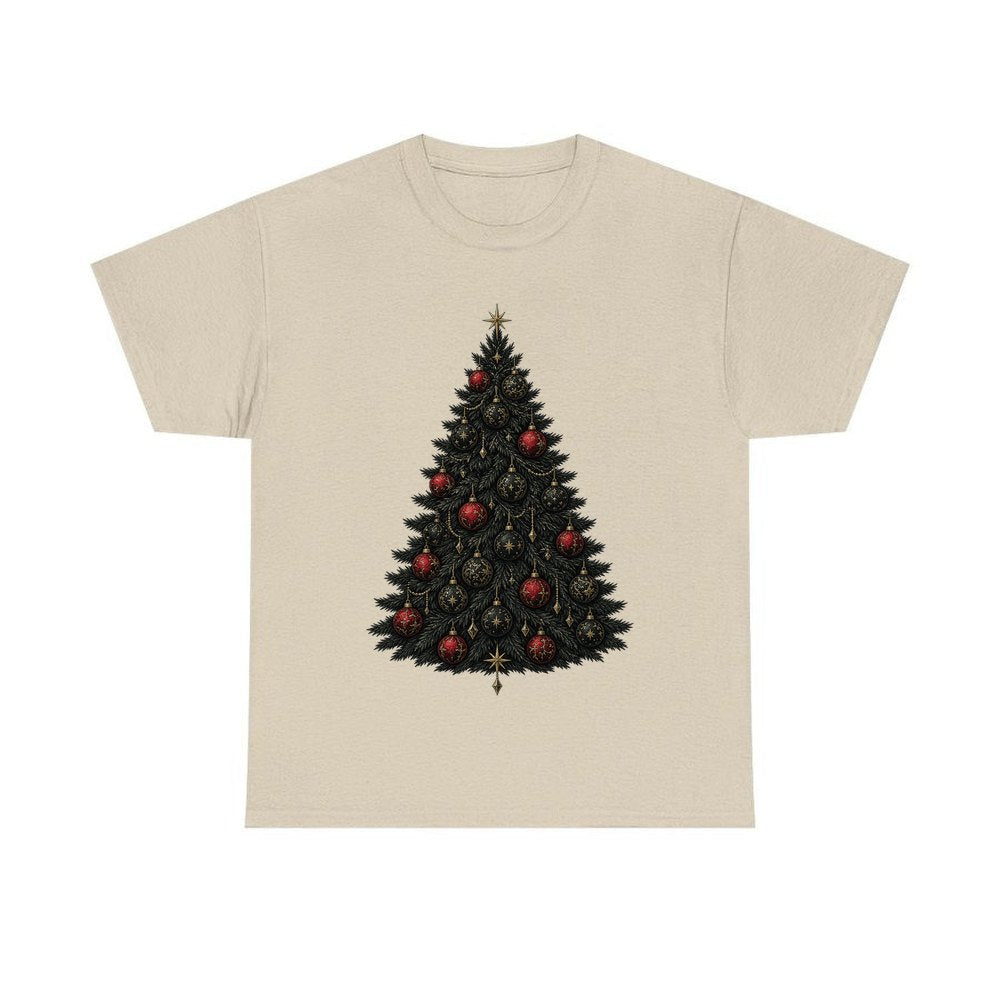 Dark Moody Christmas Tree personalised Christmas T-shirt in sand