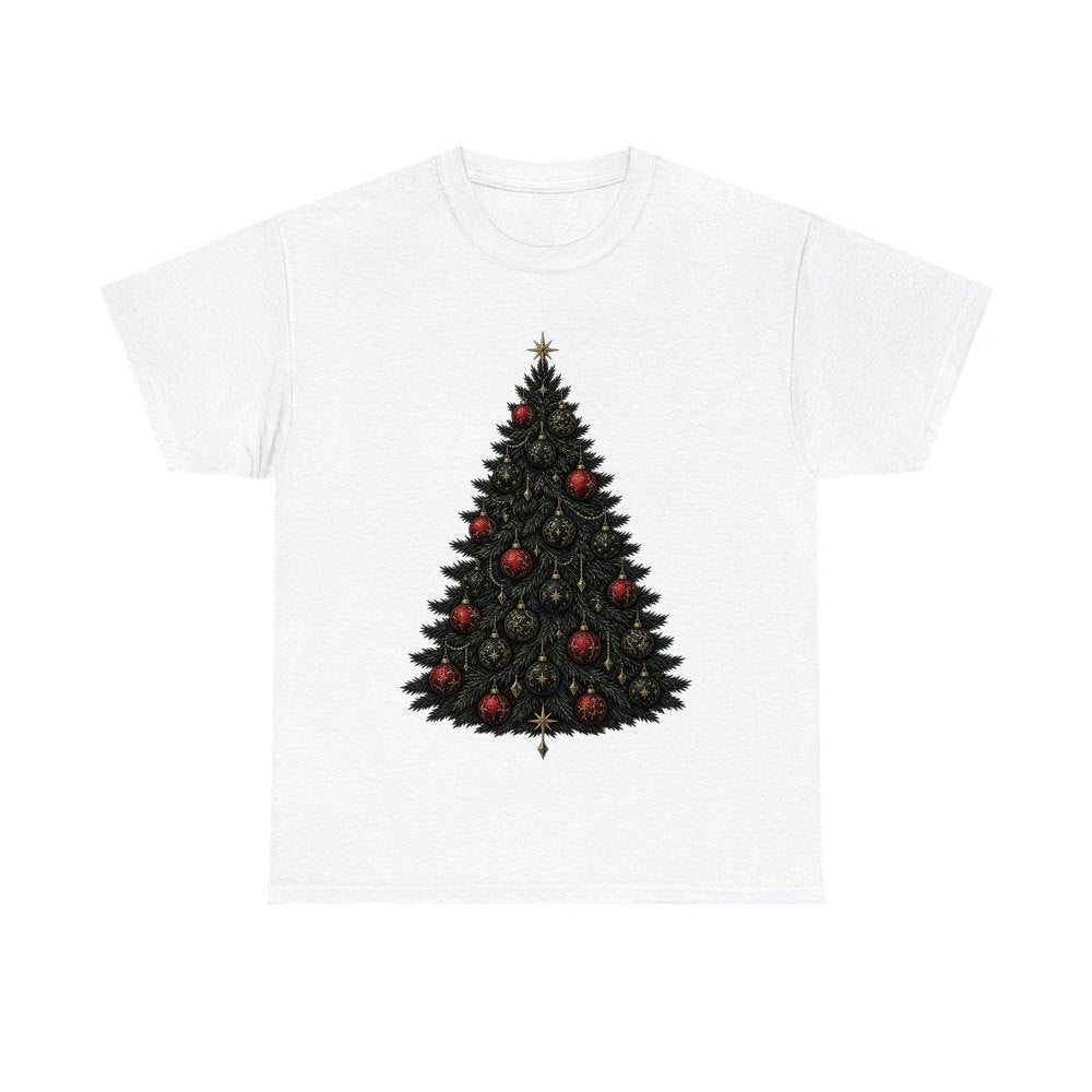 Dark Moody Christmas Tree personalised Christmas T-shirt in white