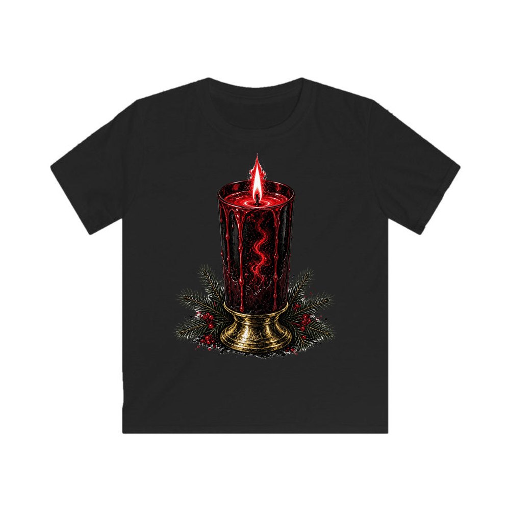 Dark Red Pillar Candle personalised kids Christmas tee in black