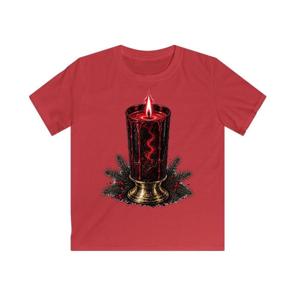Dark Red Pillar Candle personalised kids Christmas tee in red