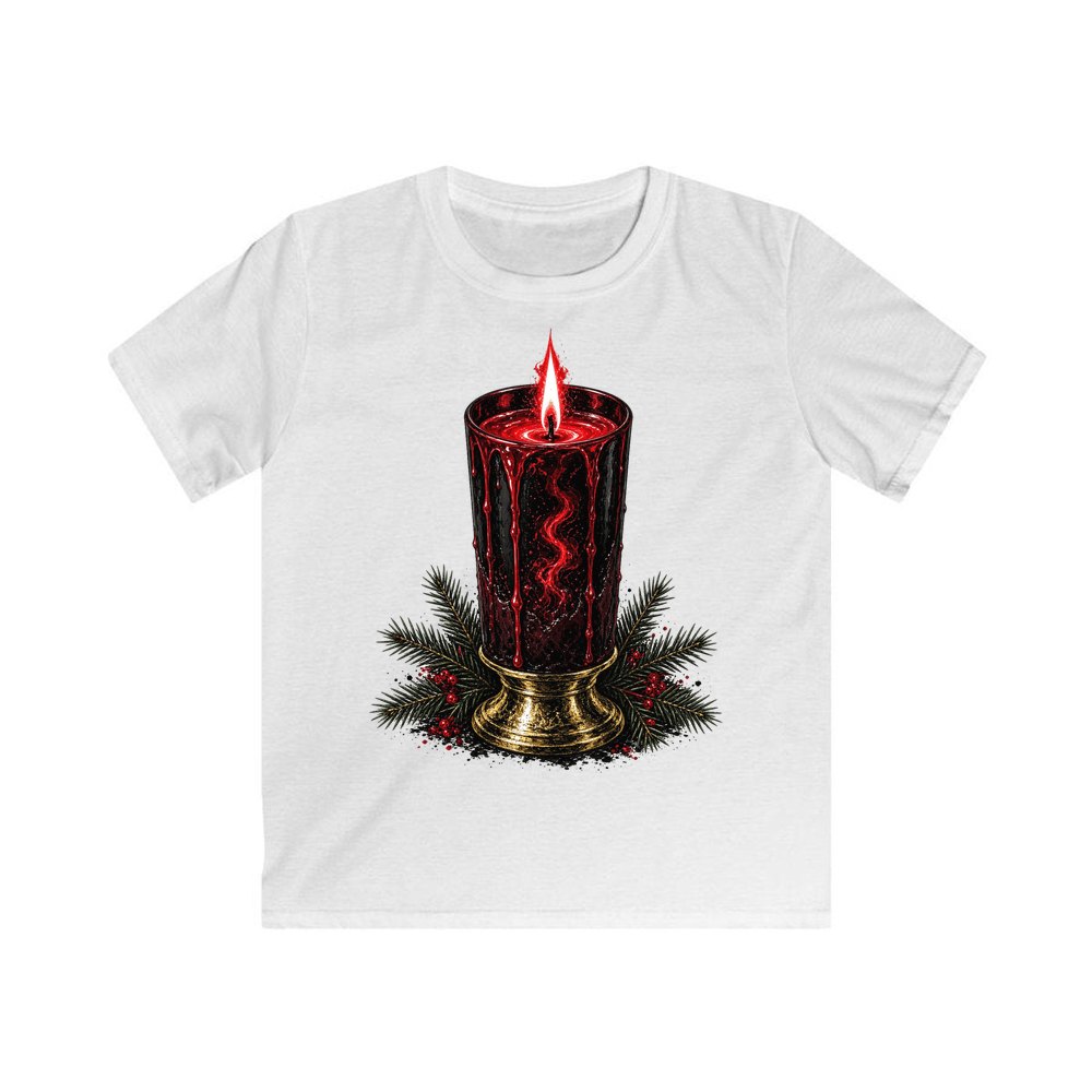 Dark Red Pillar Candle personalised kids Christmas tee in white