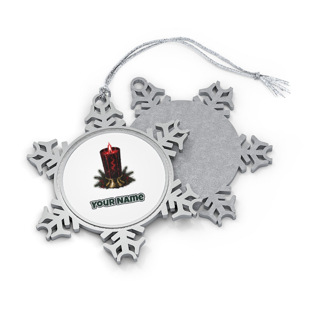 Dark Red Pillar Candle Personalised Pewter Christmas Ornament