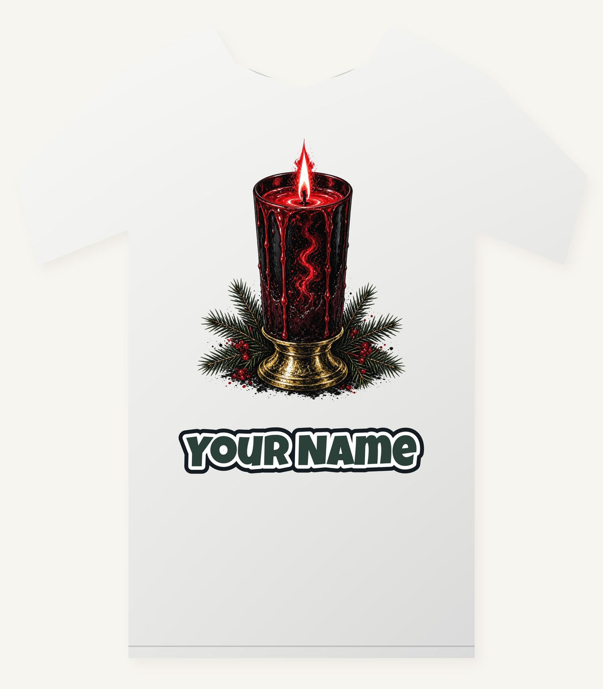 Dark Red Pillar Candle Personalised Christmas T-Shirt and Hoodie