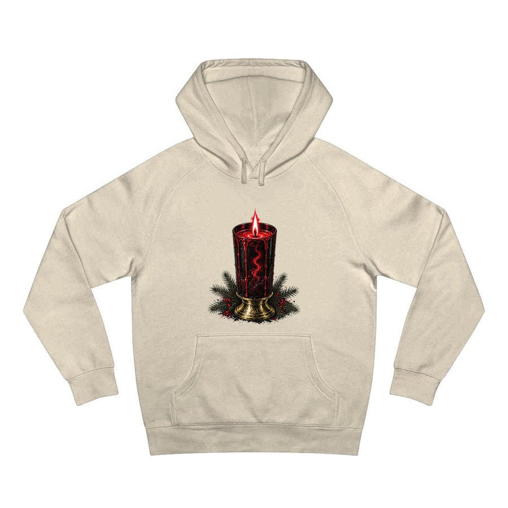 Dark Red Pillar Candle personalised Christmas hoodie in sand