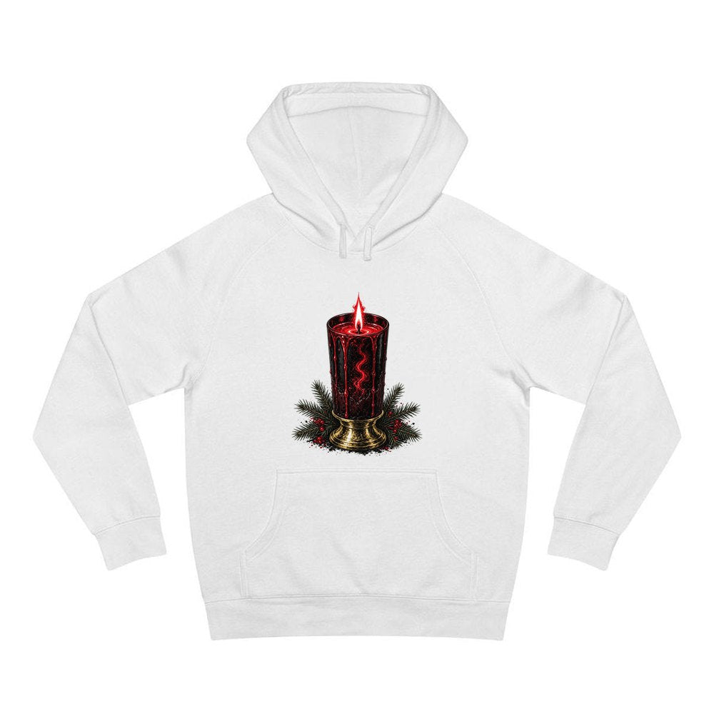 Dark Red Pillar Candle personalised Christmas hoodie in white