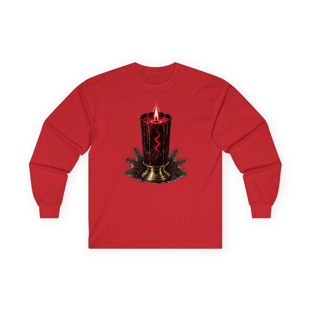 Dark Red Pillar Candle personalised long sleeve Christmas T-shirt in red
