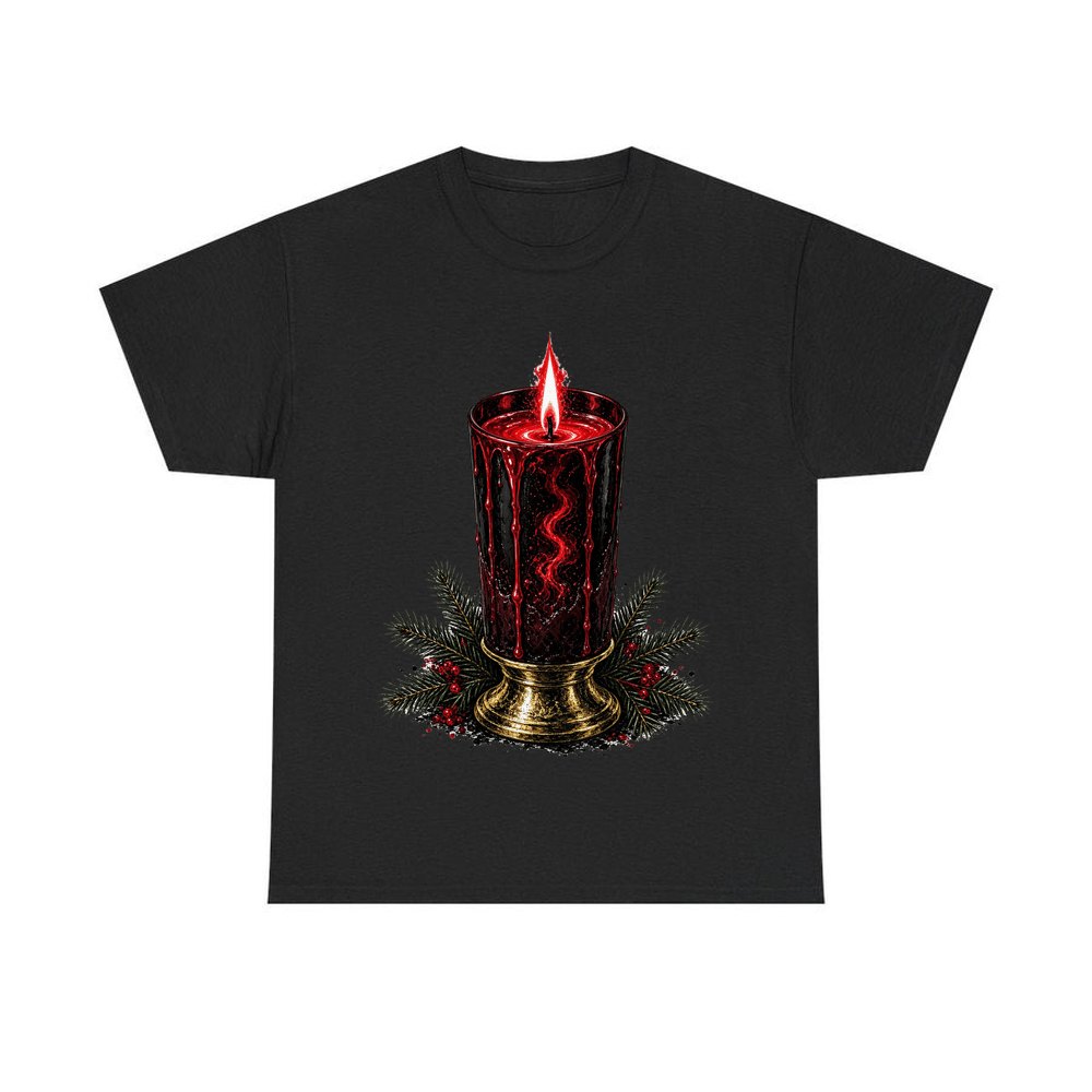 Dark Red Pillar Candle personalised Christmas T-shirt in black