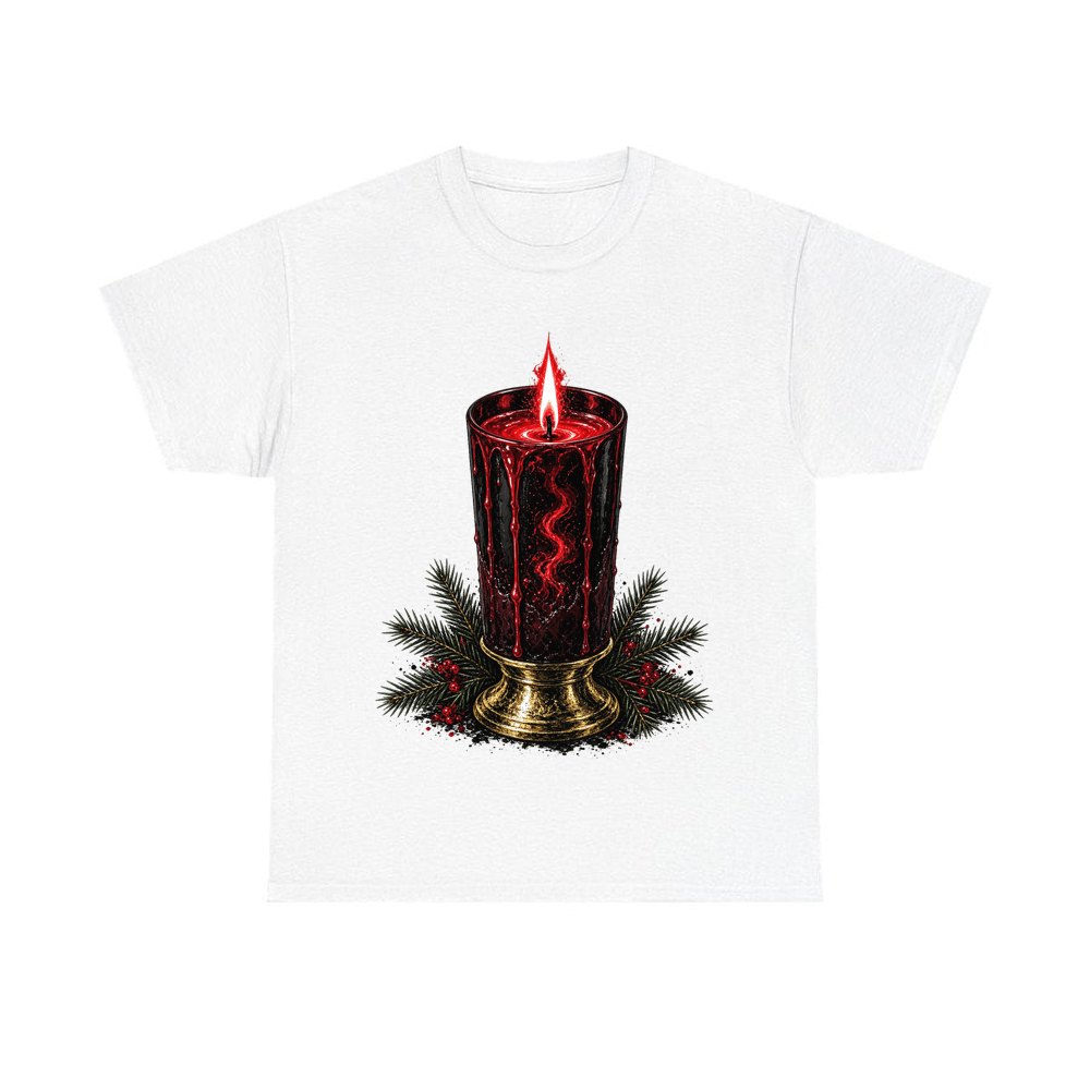 Dark Red Pillar Candle personalised Christmas T-shirt in white