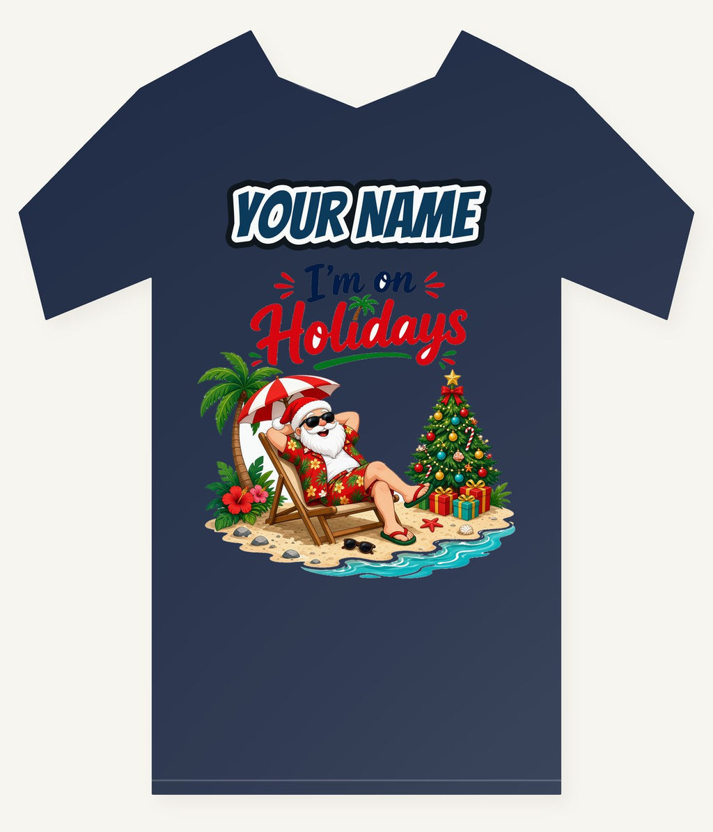 Deckchair Santa on Holidays Personalised Kids and Baby Christmas Tee