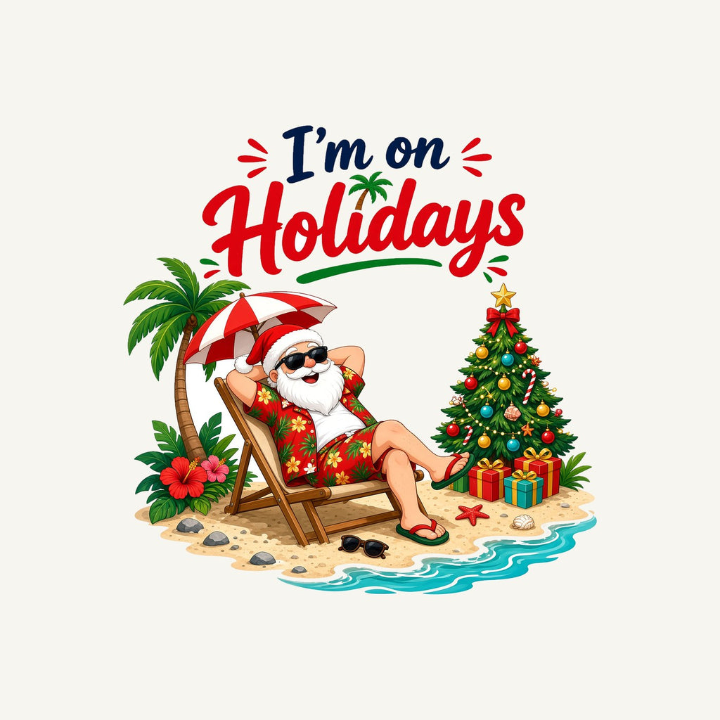 Deckchair Santa on Holidays Personalised Kids and Baby Christmas Tee