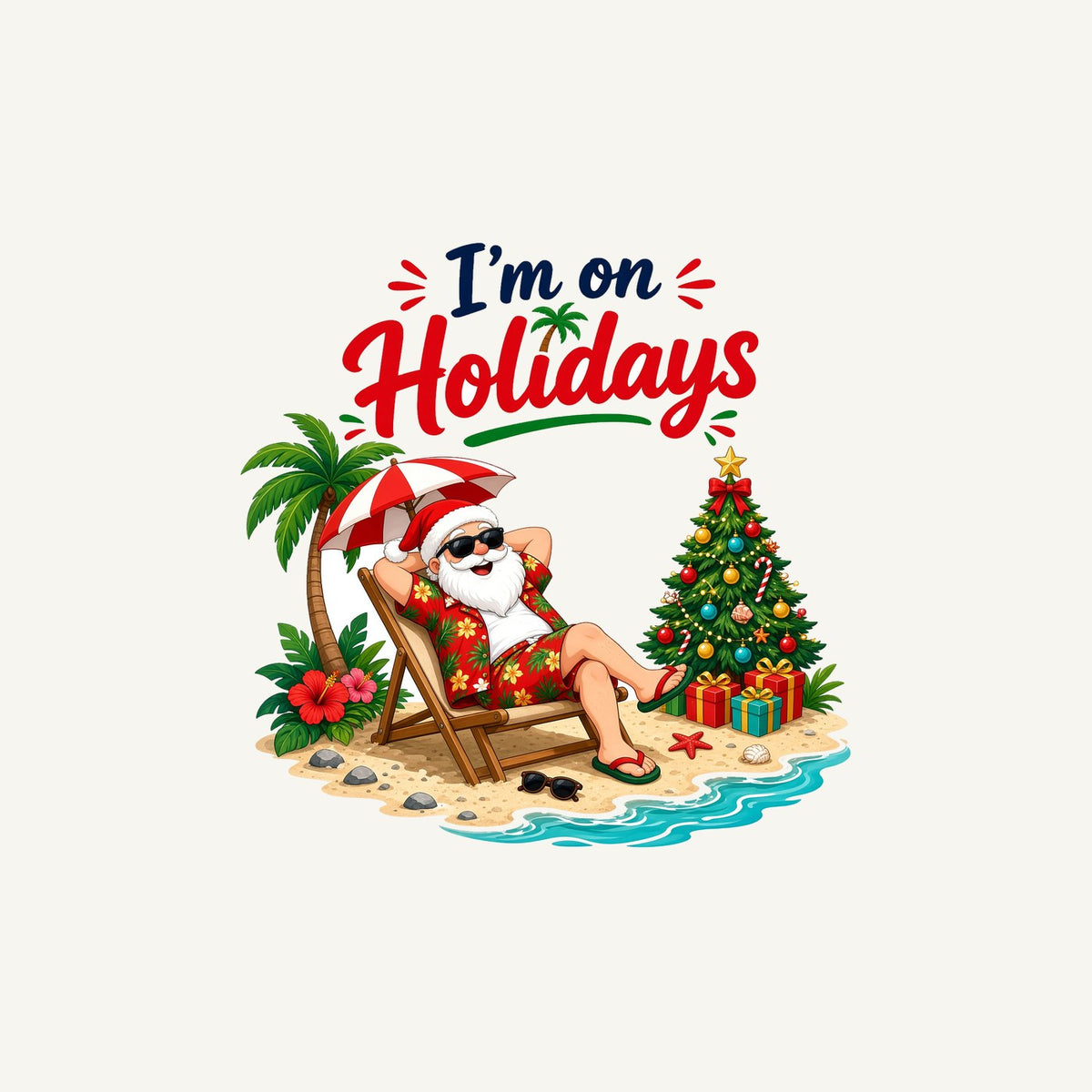 Deckchair Santa on Holidays Personalised Christmas Mug