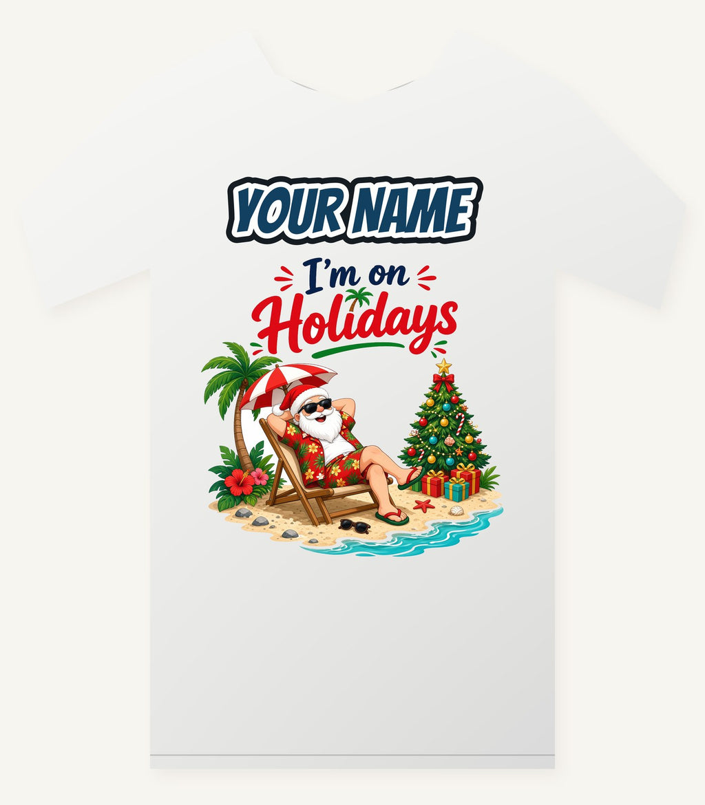 Deckchair Santa on Holidays Personalised Christmas T-Shirt and Hoodie