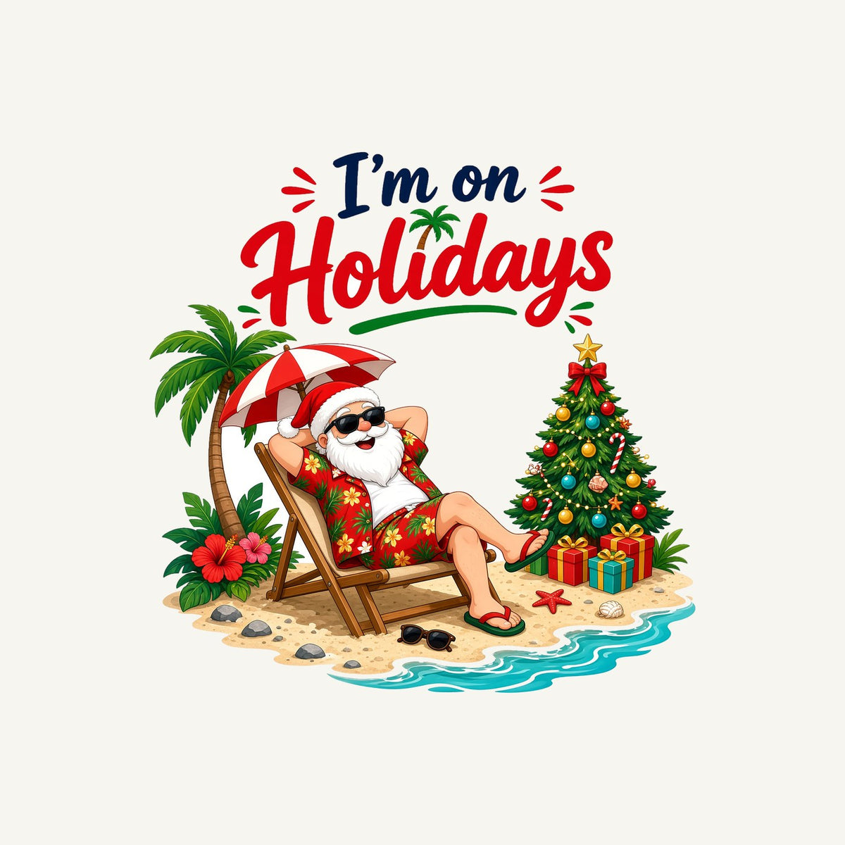 Deckchair Santa on Holidays Personalised Christmas T-Shirt and Hoodie
