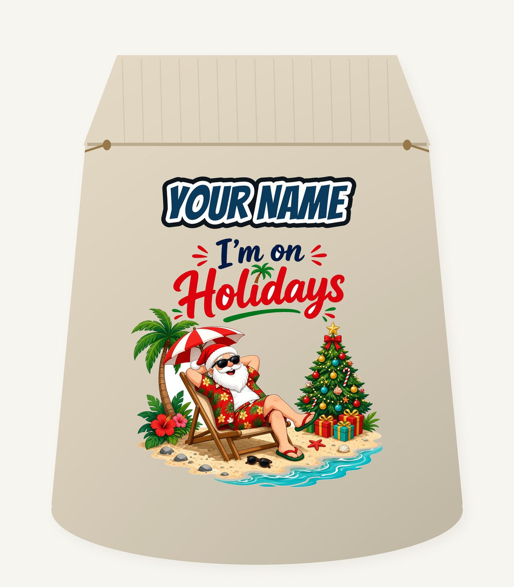 Deckchair Santa on Holidays Personalised Santa Sack