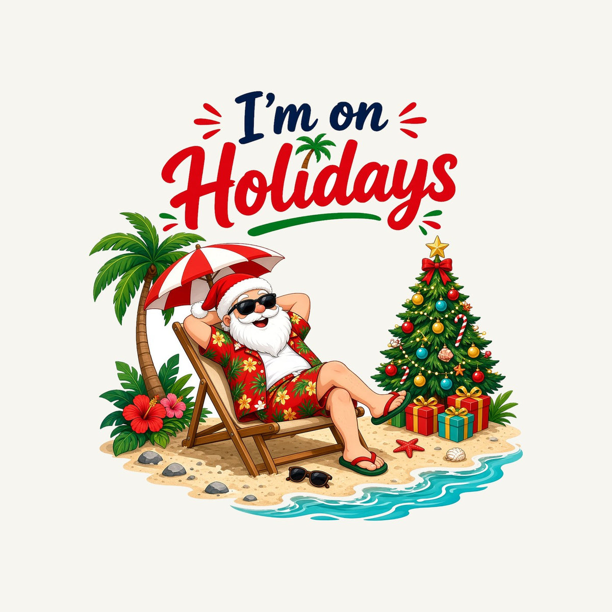 Deckchair Santa on Holidays Personalised Santa Sack