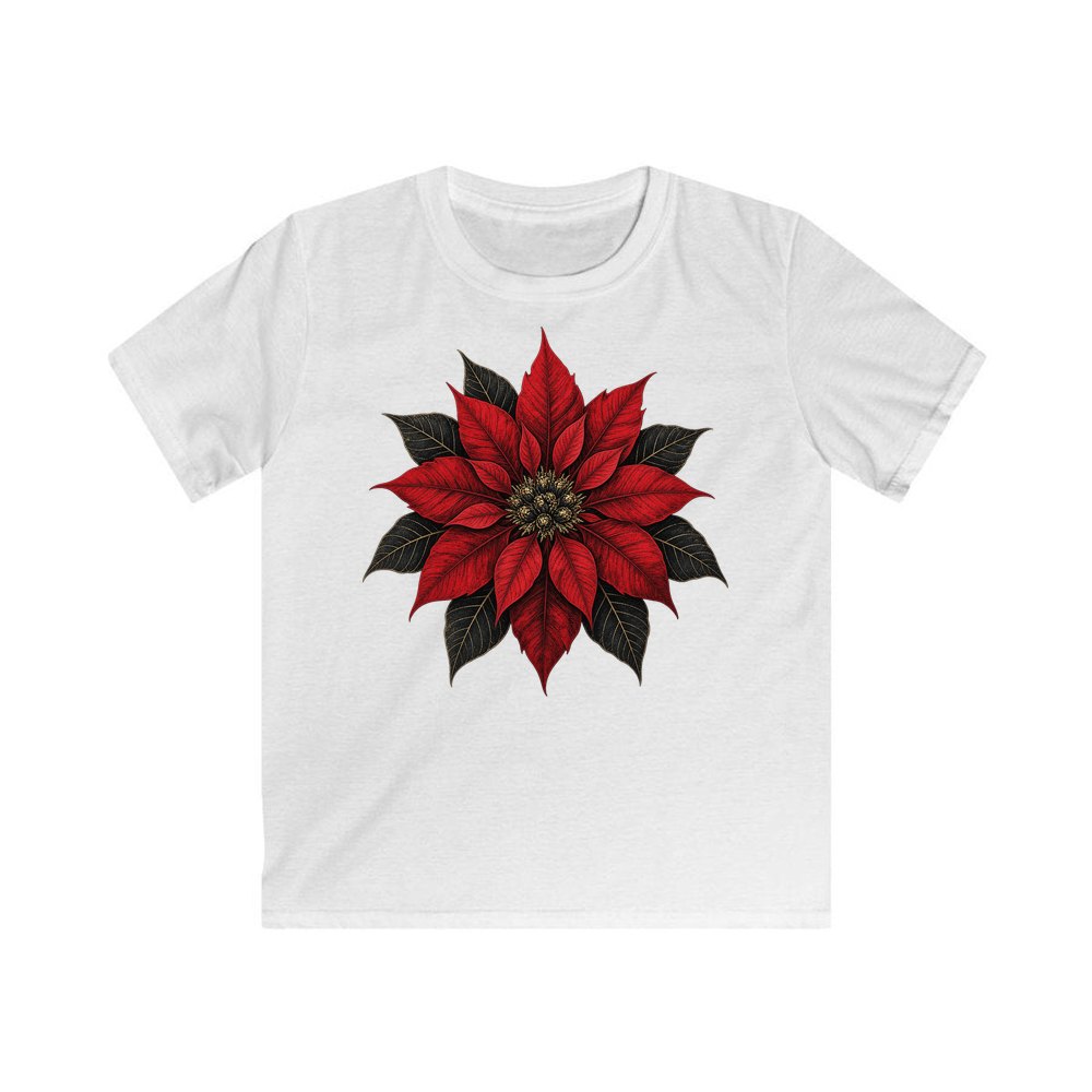 Deep Red Poinsettia personalised kids Christmas tee in white