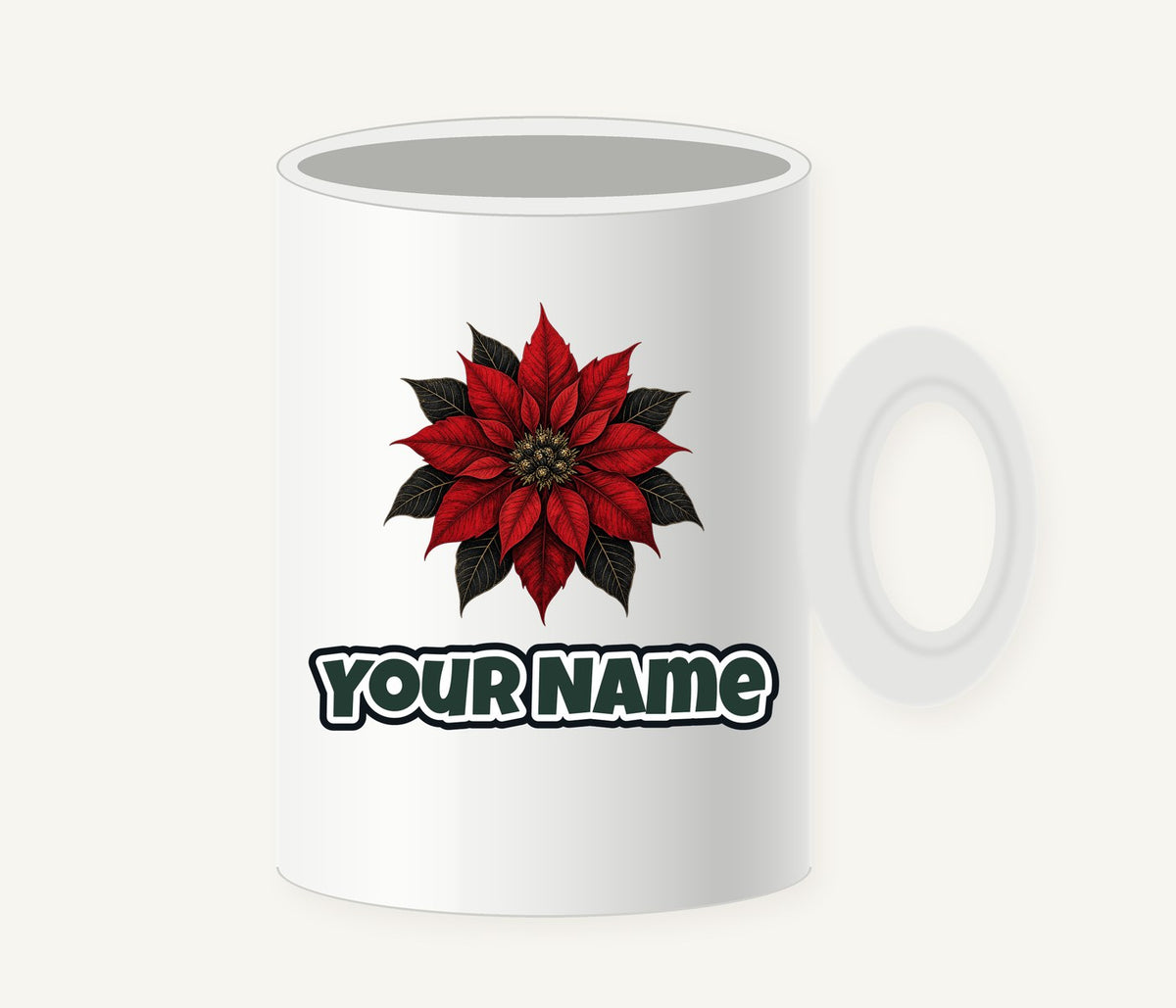 Deep Red Poinsettia Personalised Christmas Mug