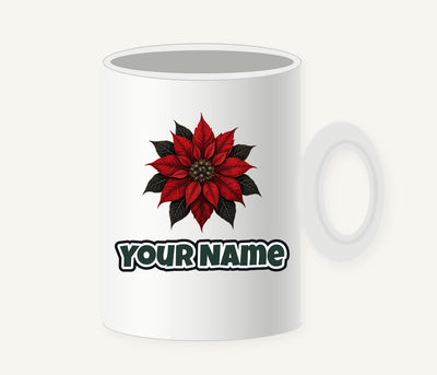Deep Red Poinsettia Personalised Christmas Mug