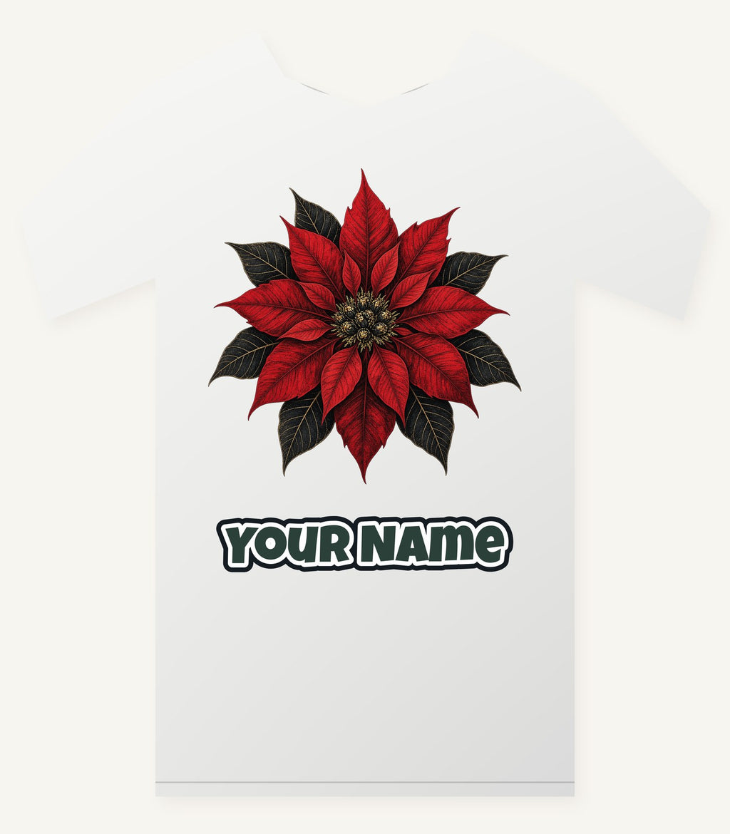 Deep Red Poinsettia Personalised Christmas T-Shirt and Hoodie