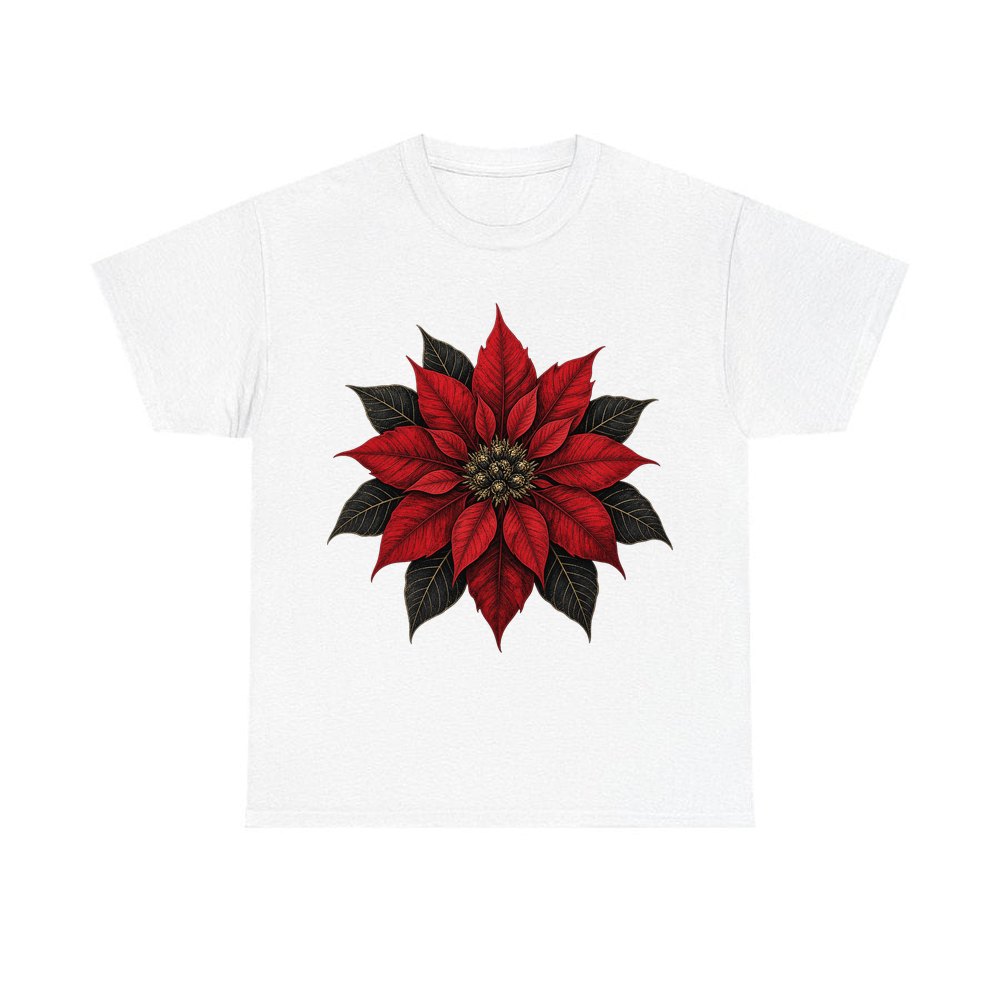 Deep Red Poinsettia personalised Christmas T-shirt in white