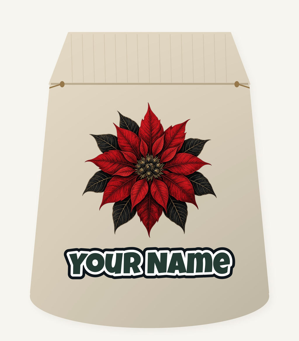 Deep Red Poinsettia Personalised Santa Sack