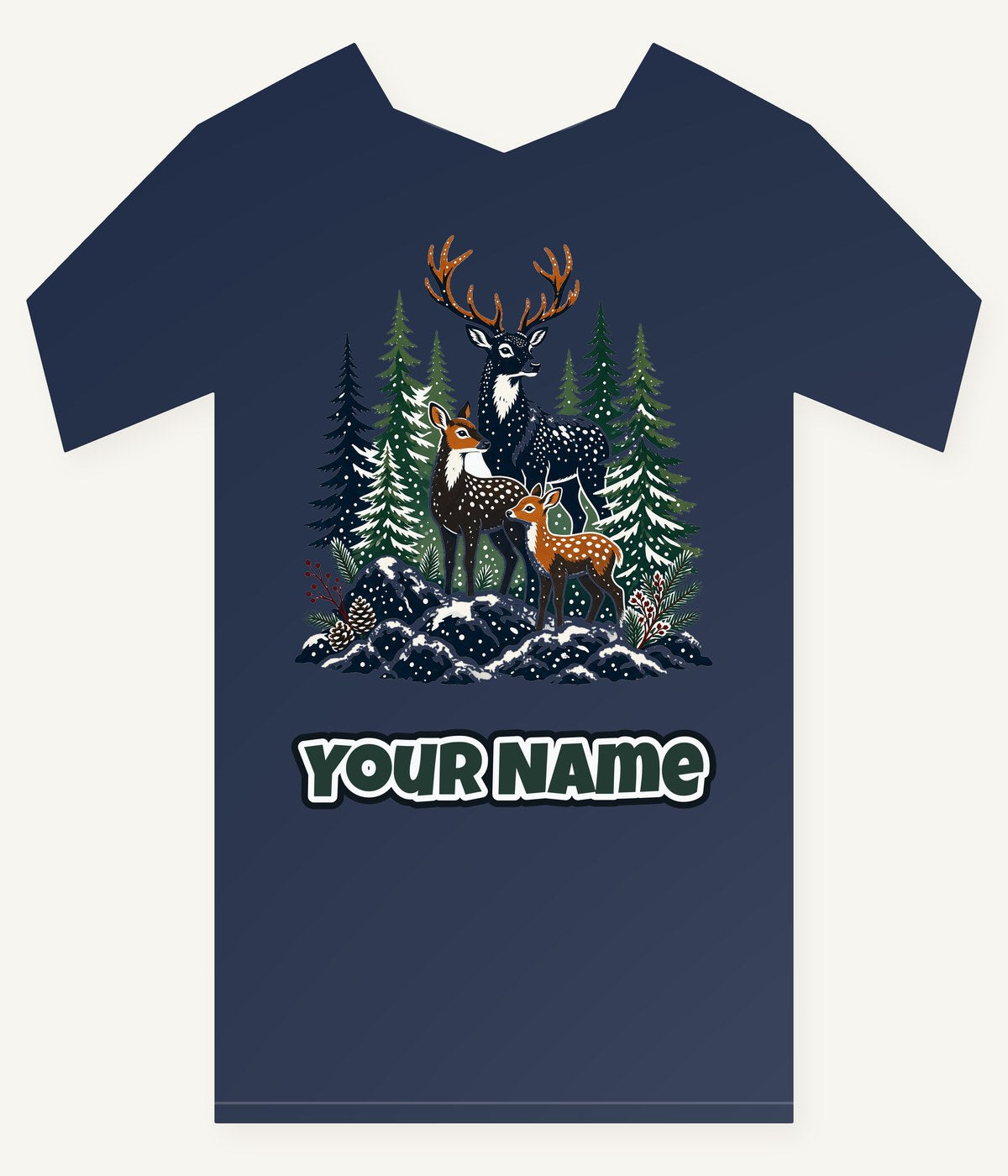 Deer Family In Snowy Forest Personalised Kids Tee and Baby Bodysuit