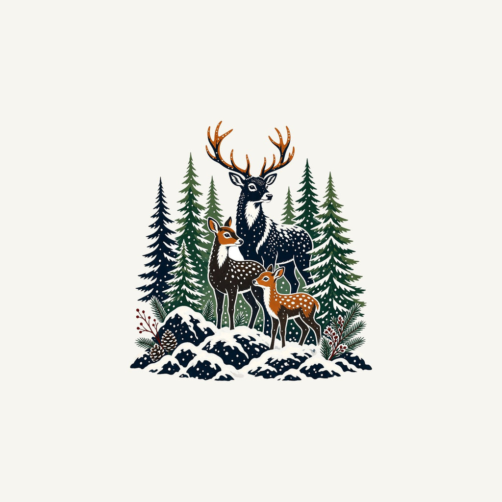 Deer Family In Snowy Forest Personalised Christmas Mug