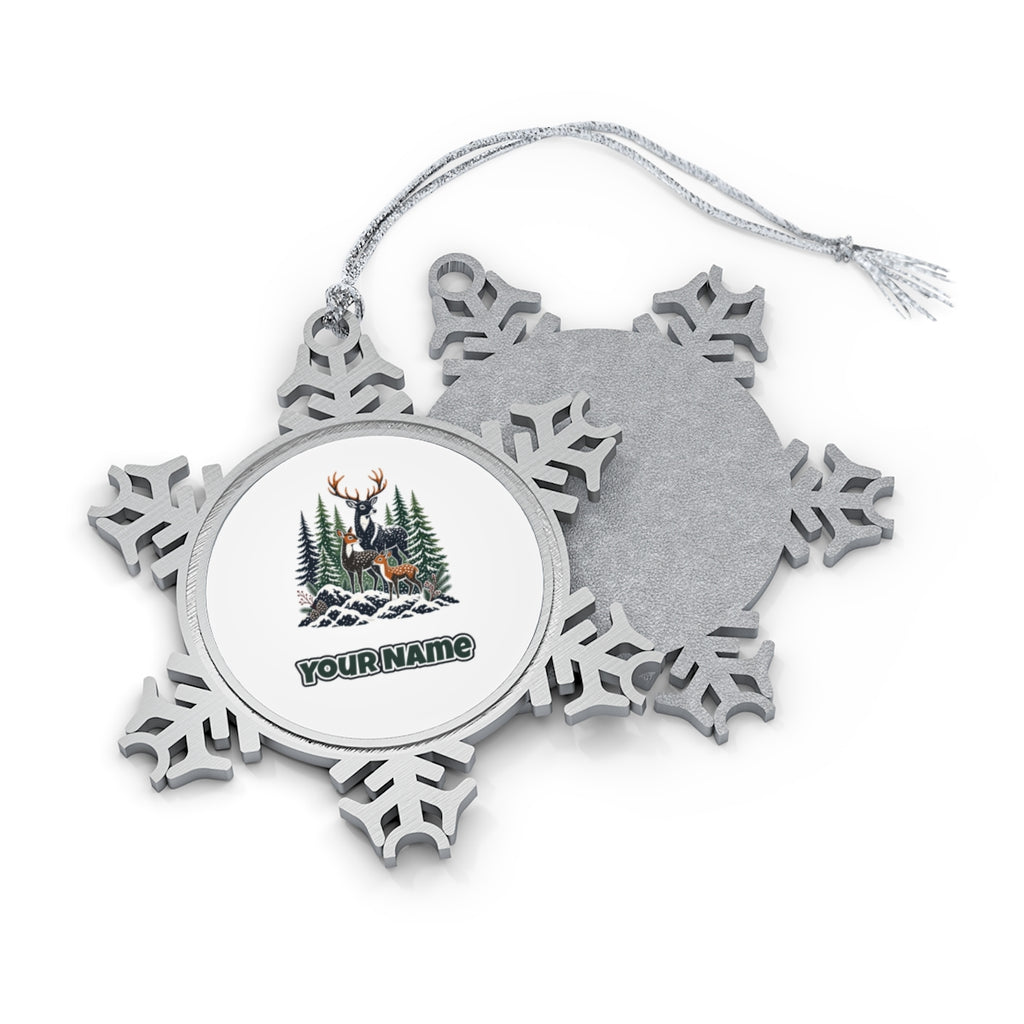 Deer Family In Snowy Forest Personalised Pewter Christmas Ornament